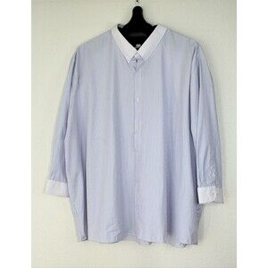 NWT WINSTON Mens Casual Career Dress Shirt LS Blue White Stripes BIG 6XL #03